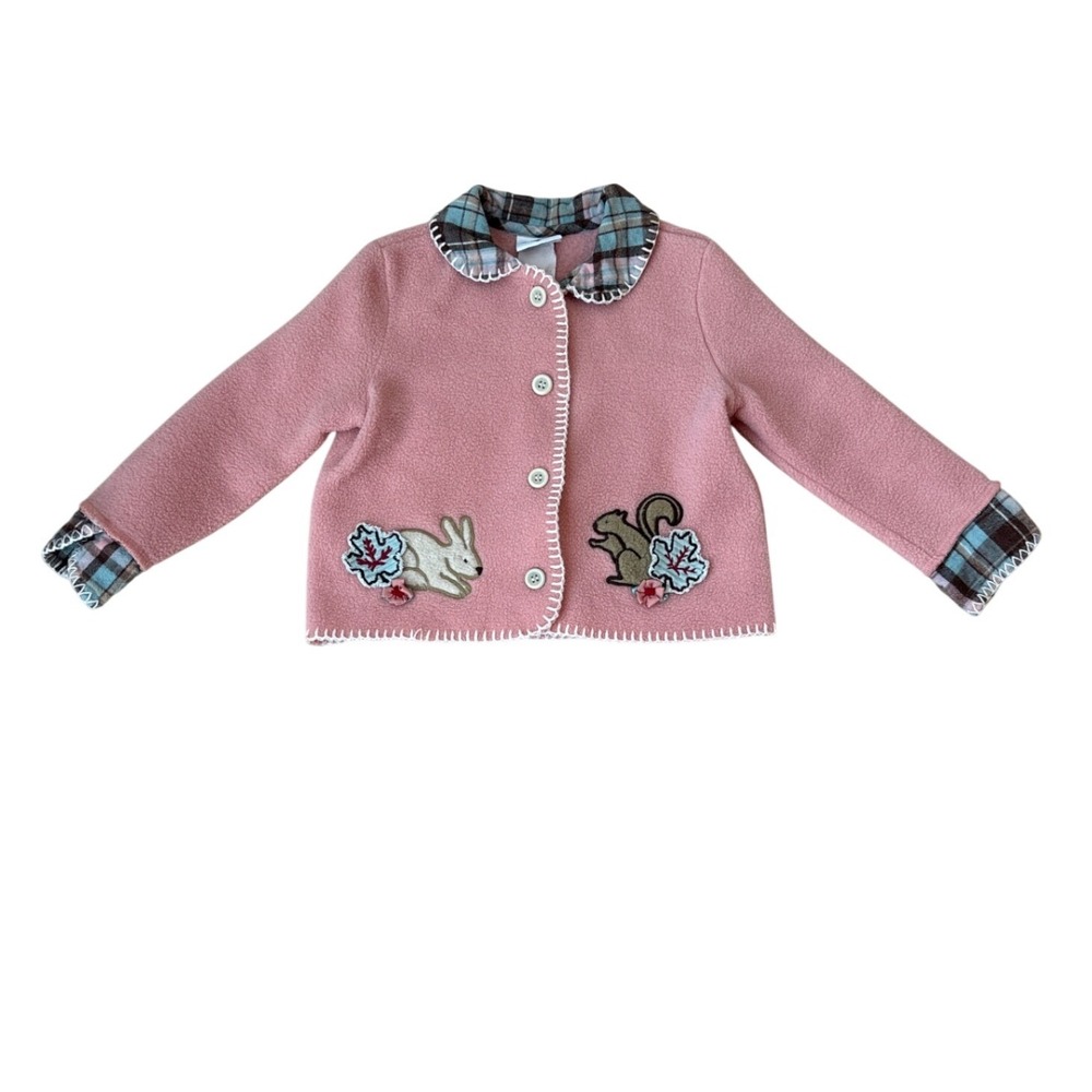 Hartstrings Cardigan Sweater Girls Pink Woodland Animal Vintage SIZE 3T